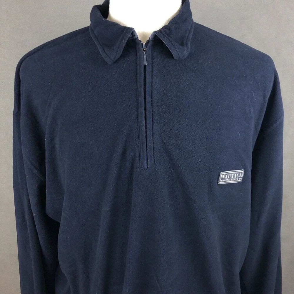 Nautica Marine Denim Company 1/2 Zip Fleece Pullover Jacket Men's XL Yacht Rock